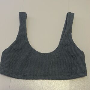 Women’s medium blue grey stretch crepe swimsuit bikini top scoop neck swimwear